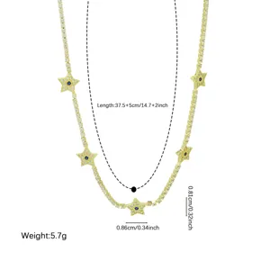 Collier tennis doré élégant avec oxydes de zirconium et pendentifs étoiles pour femmes chic.