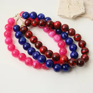 Chunky dopamine colorful resin acrylic round beaded statement necklace for women daily wear