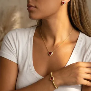 Set Gioielli Cuore Pietra Portafortuna per Donna Collana Orecchini Bracciale in Rame con Zirconia Regalo di Compleanno Gioielli