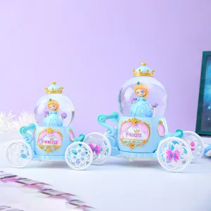 Prinses koets sneeuwbol speeldoos, dromerig meisje cadeau bureau decoratie ornament.