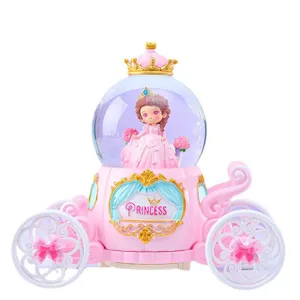Prinsessen Koets Sneeuwbol Speeldoos Roze Meisje Speelgoed Cadeau Kristallen Bal Decor