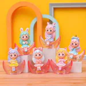 Cute anime girl moon figurine set decorative desktop ornaments for bedroom gift collection.