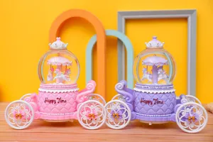 Cute carriage carousel unicorn music box crystal ball gift for best friends and students.