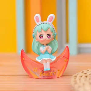 Cute anime girl moon rabbit figurine bedroom night light desktop resin ornament decor gift