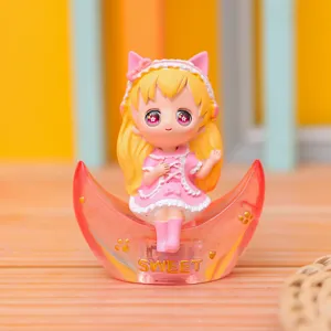 Dreamy moon girl princess star light resin ornament, cute bedroom ambient night lamp gift.
