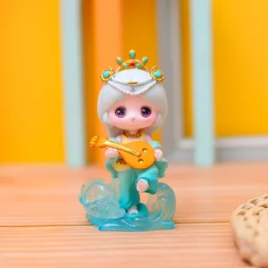 Detail shot of Dunhuang flying apsaras resin blind box figurine, cute Pipa player collectible toy.