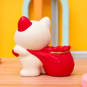 Festive cat pen holder resin piggy bank cute money pouch ornament home office decor
