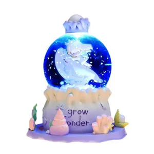 Caja de música bola de nieve temática oceánica con delfín y niña durmiendo, lindo regalo.