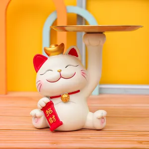 Simpatico gatto portafortuna vassoio portaoggetti resina scrivania organizer regalo
