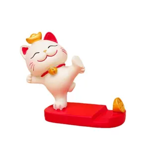 Lucky Cat Phone Holder Desktop Cute Resin Mobile Phone Stand Creative Gift Decoration