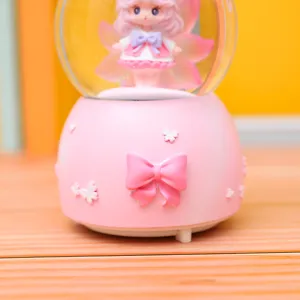 Bola de nieve zorro de nueve colas rosa caja de música, linda esfera de cristal con lazo para regalo.