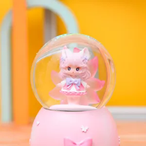 Linda caja de música de bola de nieve de zorro de nueve colas rosa, regalo de cumpleaños niña.