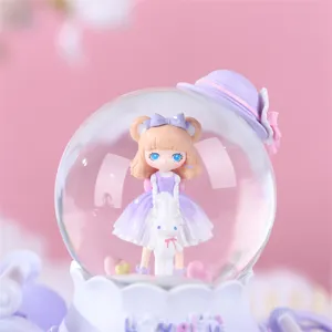 Boîte à musique boule à neige fille lolita violette avec lapin, joli cadeau de décoration.