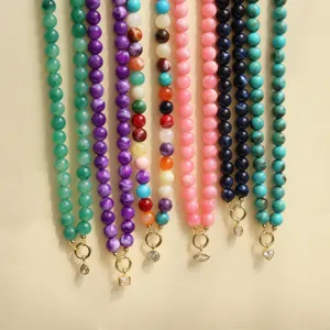 Bunte Acryl Harz Perlenkette Großer Zirkonia Anhänger Galvanisierte Kupferkette Böhmischer Schmuck Für Damen