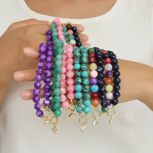 Bunte 10mm Harz Perlen Halskette mit Kristall Anhänger handgemachter Schmuck für Damen Sommer