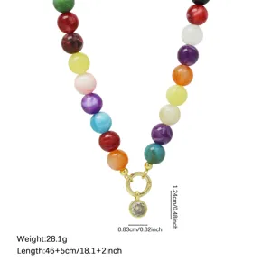 Bunte 10mm Acrylharz Perlenkette mit großem Zirkonia Anhänger für den Sommer und Alltag.