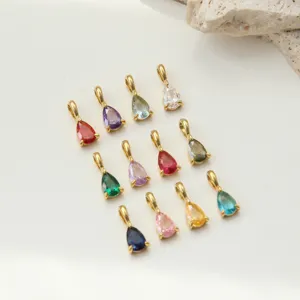 Bunt Tropfen Geburtsstein Anhänger Halskette DIY kupfer vergoldet Schmuck Detailansicht