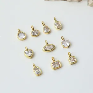 Ciondolo Geometrico Minimalista in Rame e Zirconia per Accessori per la Creazione di Gioielli Fai-da-te Piccoli Ciondoli Lucenti per Decorazione Collana Donna