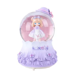 Boîte à musique boule à neige fille Lolita dessin animé avec lumières colorées et neige