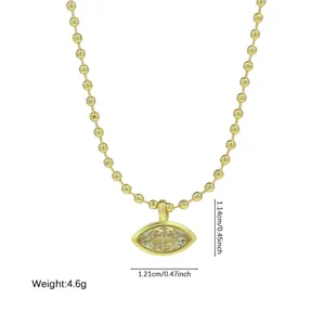 Gold-plated ball chain necklace featuring a sparkling marquise cubic zirconia pendant design.
