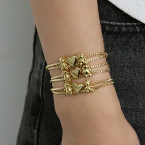 Bracelet Chaîne Ajustable Style Occidental Plaqué Or Poli avec Pendentif Cœur Garçon et Fille pour Femmes Cadeau de Bijoux Saint-Valentin Fête des Mères