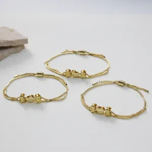 Bracelet chaîne boîte réglable pendentif cœur garçon fille plaqué or vue détaillée