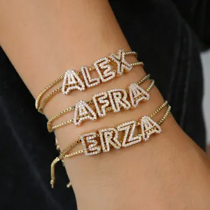 Custom Zircon Letter Bracelet Brass Gold Chain Personalized Name Jewelry Main Product View