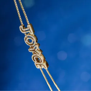 Gold tone brass zircon letter LOVE pendant necklace stylish fashion custom jewelry main image