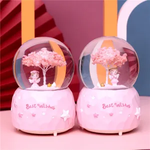 Pink cherry blossom angel snow globe crystal ball for home decoration and cute gift