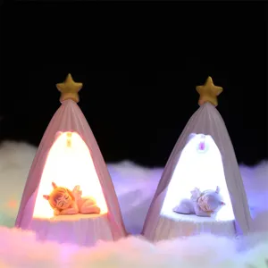 Kreatives Zelt-Nachtlicht mit schlafender Puppe und Sternen-Oberseite, ideal für das Schlafzimmer.