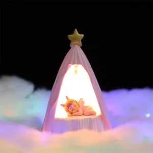 Luz nocturna de castillo de unicornio de resina decoración de escritorio regalo cálido LED