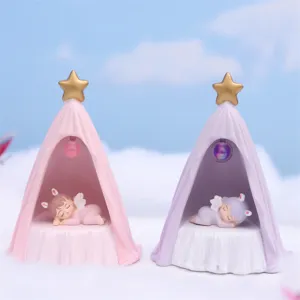 Süßes schlafendes Baby Engel Zelt Nachtlicht Harz Ornament kawaii Schlafzimmer Tisch Dekor