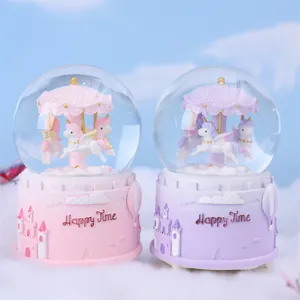 Carillon sfera di neve giostra unicorno castello carino regalo per bambini decorazione.