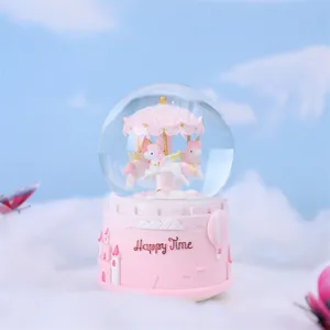 Carillon con sfera di neve rosa e unicorno, bellissima idea regalo romantica per ragazze.