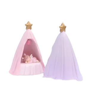 Süßes Harz Zelt Nachtlicht mit schlafender Engel Figur und Stern Deko Geschenk Zimmer.