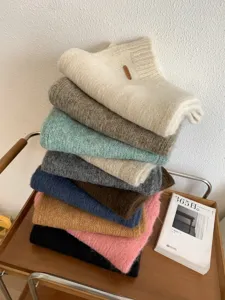 Gemütlicher einfarbiger Strickschal mit Alpakawolle und Lederlabel für Damen und Herren