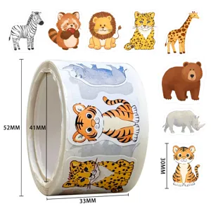 Cute cartoon animal stickers roll for kids reward and craft decoration, waterproof.