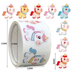 Cute cartoon unicorn sticker roll for kids rewards, waterproof decorative labels.