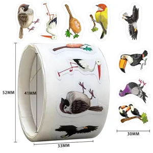 Cute cartoon bird sticker roll for kids, waterproof animal reward stickers for toddlers.