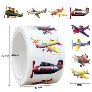 Cute cartoon airplane stickers roll for kids, colorful reward stickers for school and craft.