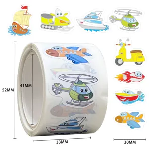 Kids cartoon vehicle stickers roll, cute airplane and boat sticker labels for children reward.