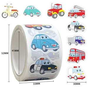 Cute cartoon car stickers roll for kids reward and kindergarten teacher supplies with sizes.