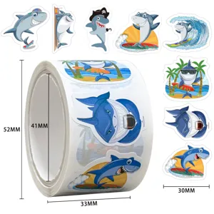 Cute cartoon shark stickers roll for kids reward school teacher motivation stationery decor