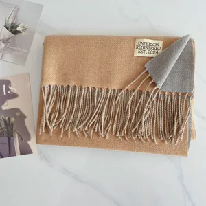Wendbarer zweifarbiger Kunstkaschmir Schal mit Fransen, eleganter warmer Winterschal Stola.