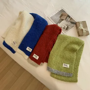 Modischer koreanischer Woll-Strickschal mit Farbkombination, weicher warmer Winterschal.