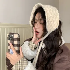 Koreanischer Stil Einfarbig Gestrickte Wolle Ohrenklappenmütze Warm Winter Ohrenschützer Wickeln Schnürung Beanie Mütze Für Unisex