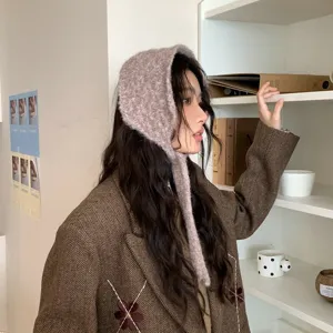 Einfarbige Strickwolle warme Ohrenschützer gebundene Mütze Herbst Winter Mode für Damen