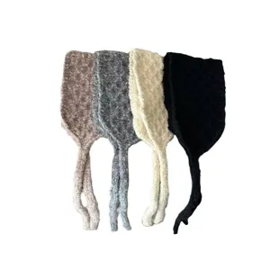 Gestrickte Woll-Ohrenschützer mit Bändern, einfarbige Winter Ohrenwärmer im Set von vier
