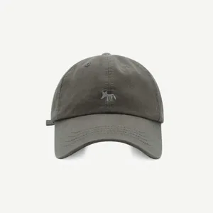 Dunkelgraue Baseballkappe mit minimalistischer Fuchsenstickerei, koreanischer Freizeit-Baumwollhut