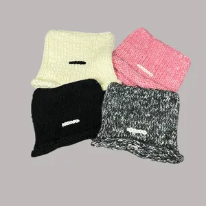 Cappello da pescatore in maglia donna peluche bordo arrotolato lana caldo moda casual